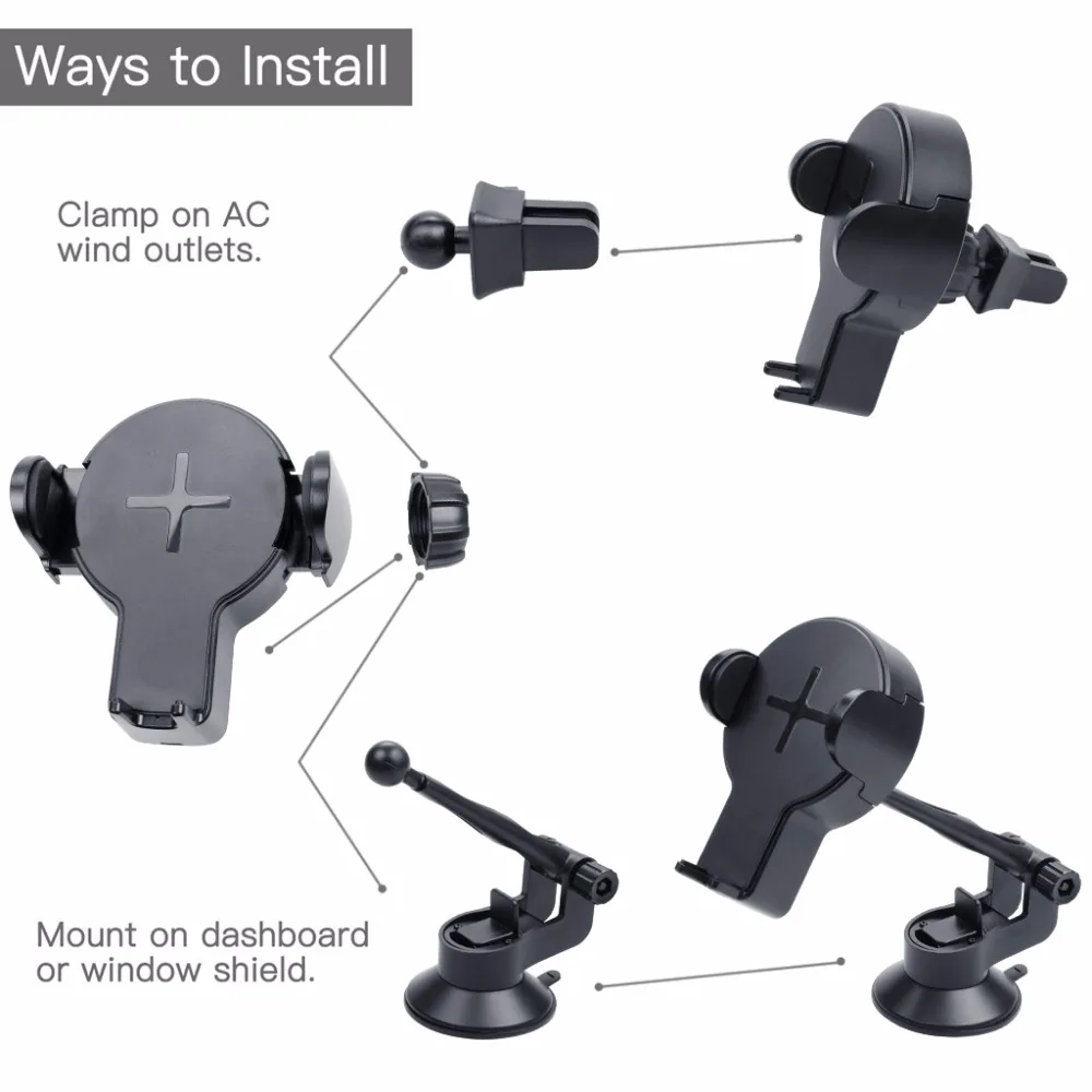 Wireless Chager Car Mount Qi Fast Chaging 360° Adjustable Strong Sticky Gel Pad Car Phone Holder For Samsung Galaxy S8  8 Edge  S7  S6  Note 5 Iphone 8  8 Plus  X And All Qi Enable Dev (8)
