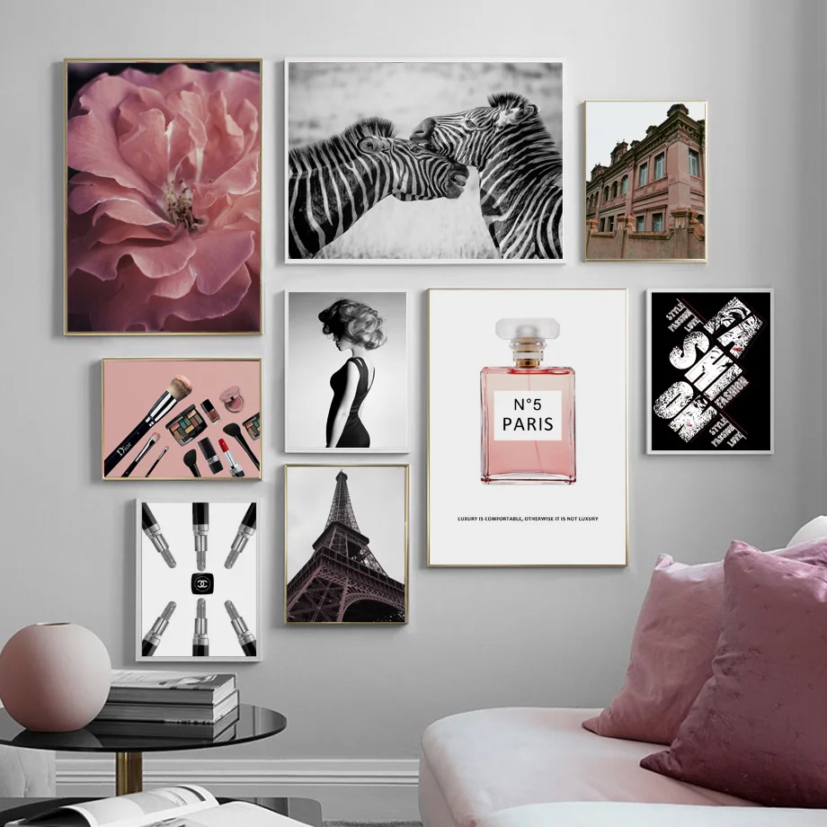 

Paris Tower Lipstick Makeup Flower Wall Art Canvas Painting Nordic Posters And Prints Wall Pictures For Living Room Salon Decor