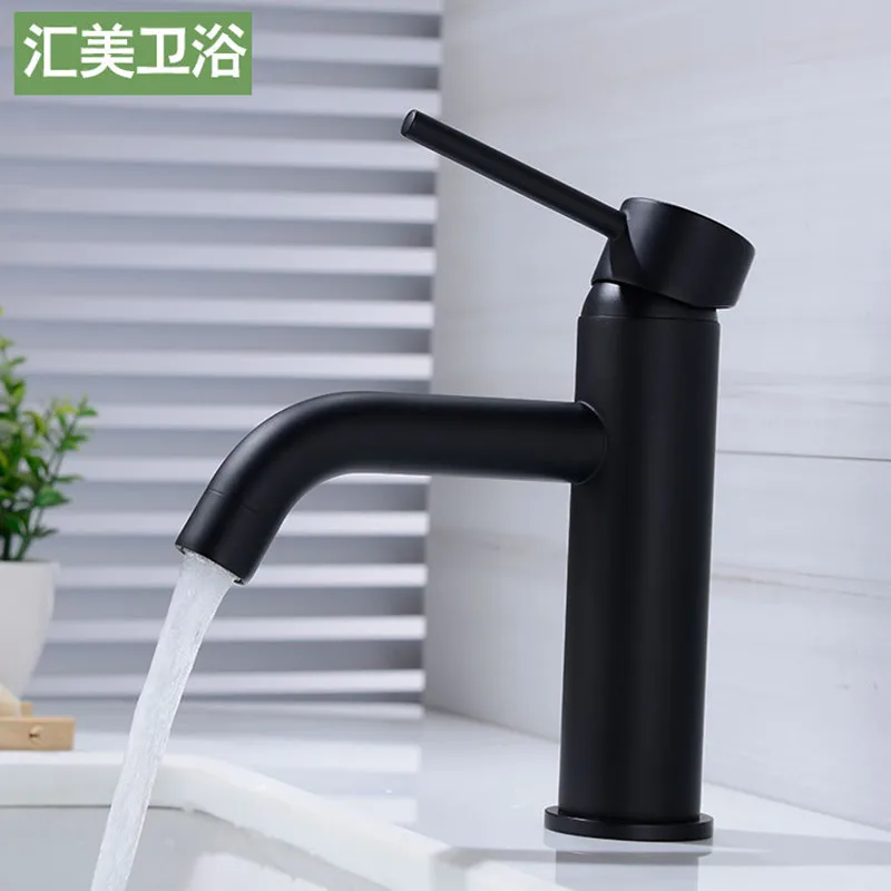 

Single black baking varnish copper face basin faucet cold and hot platform bottom basin mixing faucet