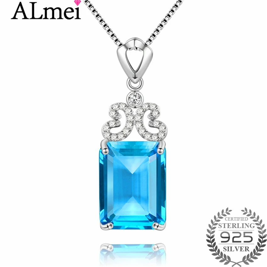 

Almei 10ct Cushion-Cut Genuine Sky Blue Topaz Pendant Necklace 925 Sterling Silver 45cm Box Chain Fine Jewelry with Box 40%FN005