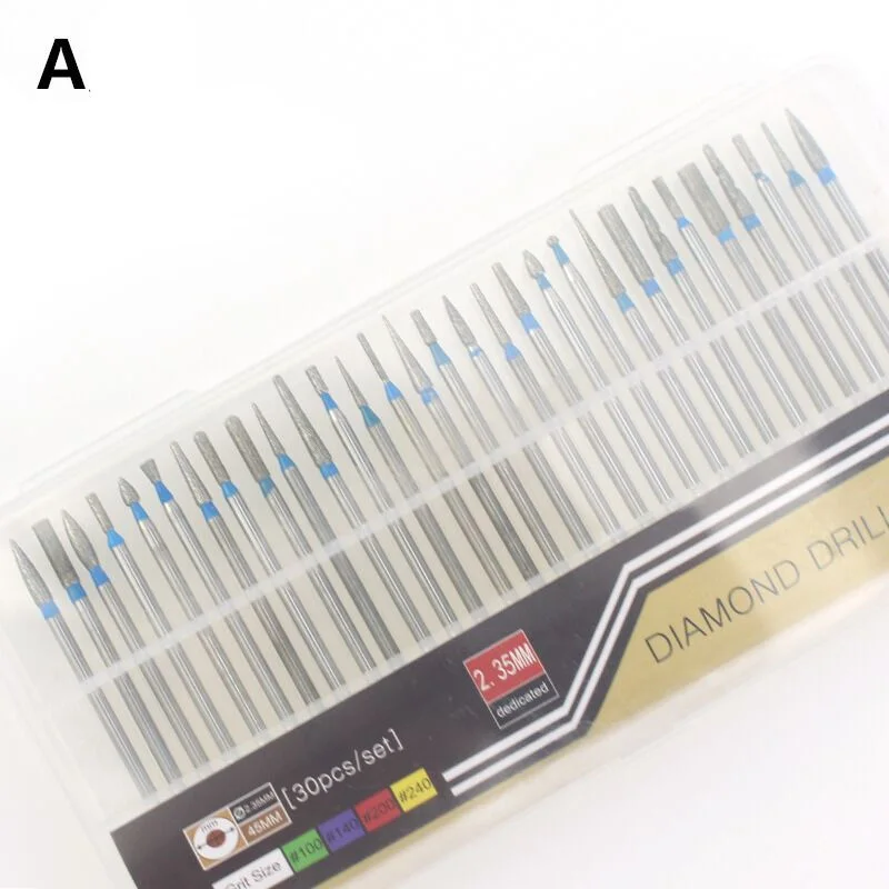 30 шт. набор алмазных сверл для ногтей, фреза, роторная фреза, напильники для очистки, аксессуары для электрического маникюрного станка, дизайн