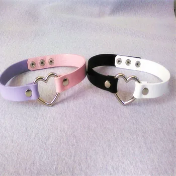 

Fashion Jewelry Cosplay Handmade Punk Rock Gothic Stud Real Leather Harajuku Kawaii Lolita Heart Collar Metal Choker Necklace