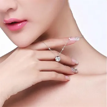 

LULU-PIG 925 silver Exquisite Jewelry Small Circle Crystal Female Accessories Simple Temperament Pendant NecklaceN0039