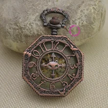 Nueva red número árabe latón de bronce retro del gato del vintage clásico reloj de bolsillo mecánico fob relojes con cadena de la cintura corta