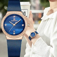 Новая мода NAVIFORCE бренд розовое золото часы с ремешком-сеткой для женщин дамы Повседневное платье кварцевые наручные часы reloj mujer Relogio Feminino