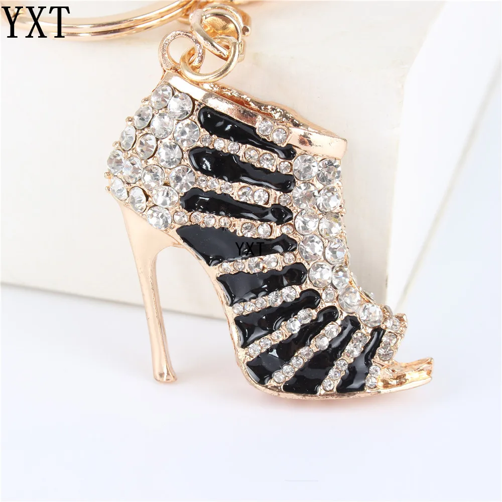 Black High Heels Shoe Pendant Charm Rhinestone Crystal Purse Bag