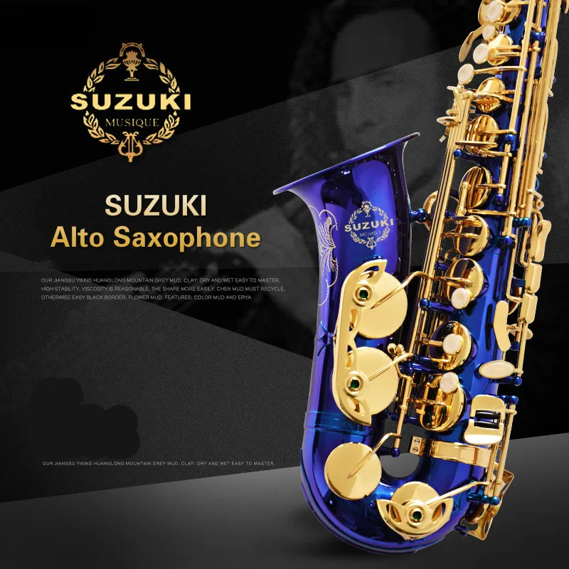 Japan Suzuki Alto Eb Saxophone SR 475 F E Flat Sax Blue Body Gold