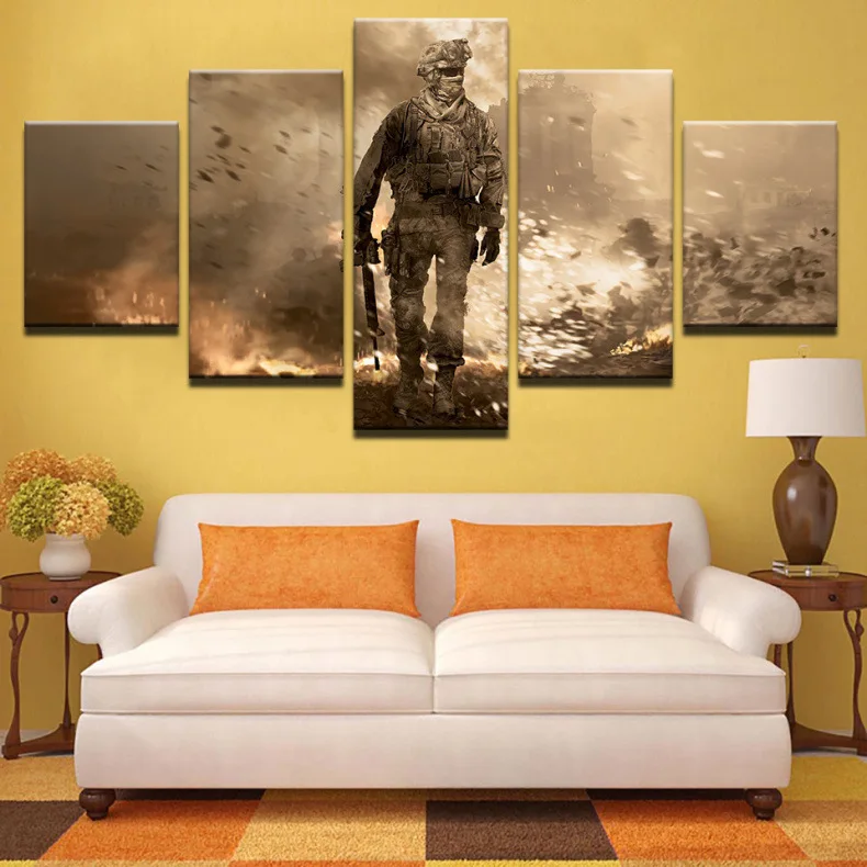 

5 Piece Canvas Wall Art Home Decor Frame Abstract Pictures Call Duty Black Action Paintings HD Printed the film Posters MeiHe