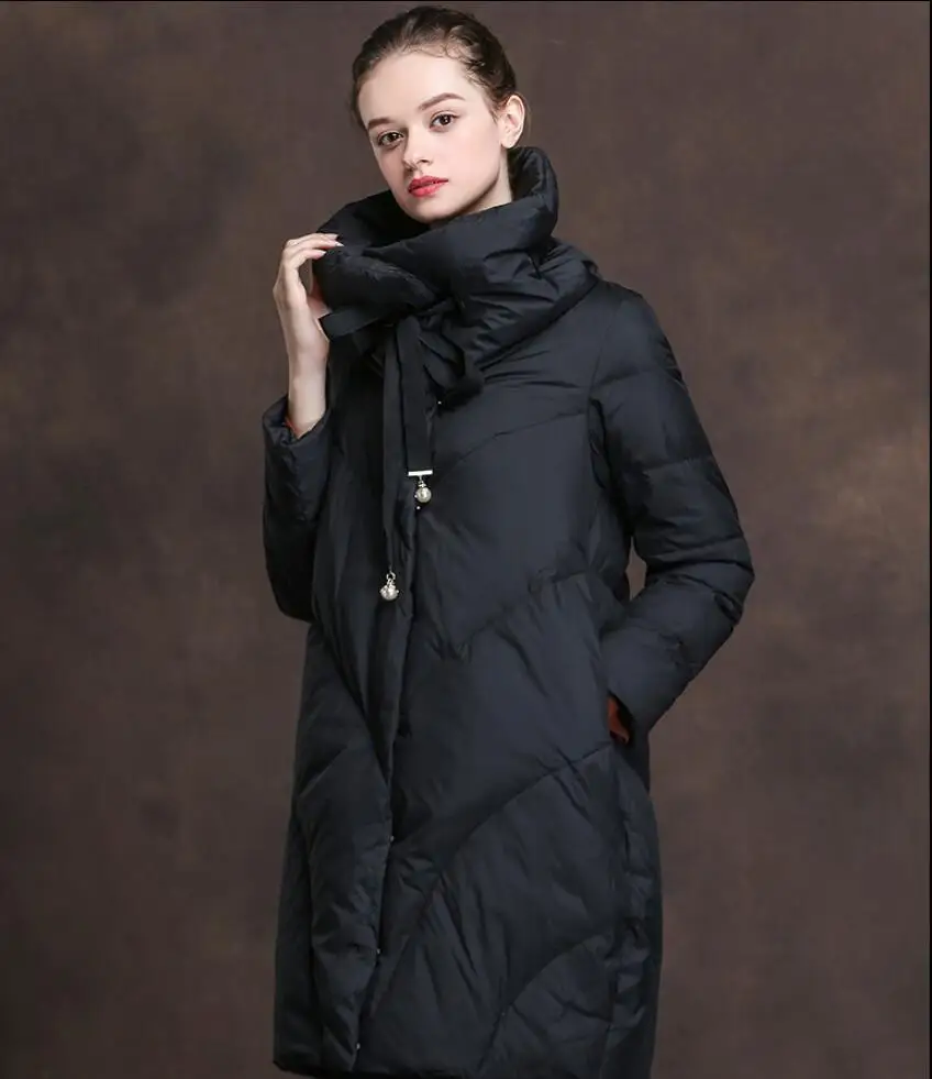2018 New Winter Coat Womens White Duck Down Jacket Medium Long Womens Down Jacket and Coat Big collar Stand collar lapels