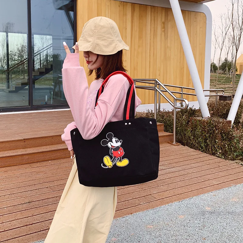 

Disney backpack Mickey Cartoon Lady Bag canvas shoulder women bag for hand High capacity bag shopping portable bag girl gift