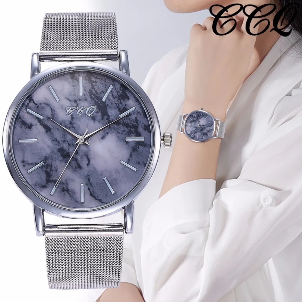 

CCQ Brand Fashion Creative Marble Wrist Watches Casual Women Rose Gold & Silver Mesh Quartz Analog Watches Relogio Feminino Hot