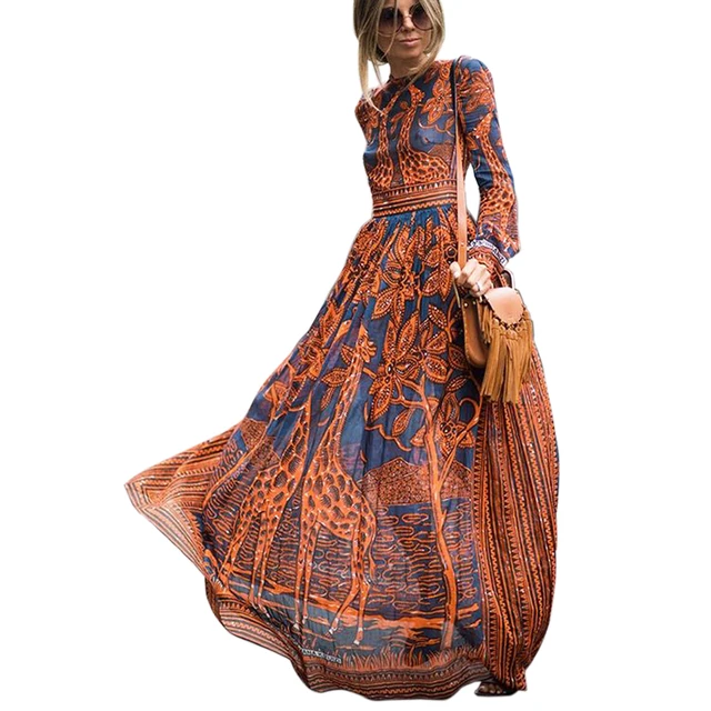 plu size XL orange floor length Maxi Dress floral print Chiffon long