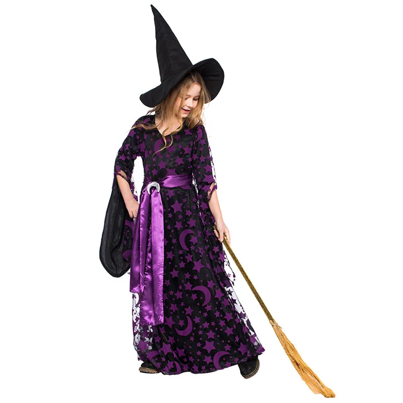 H& ZY/Детский костюм ведьмы на Хэллоуин волшебное фиолетовое платье для костюмированной вечеринки праздничная одежда детское нарядное платье для ролевых игр
