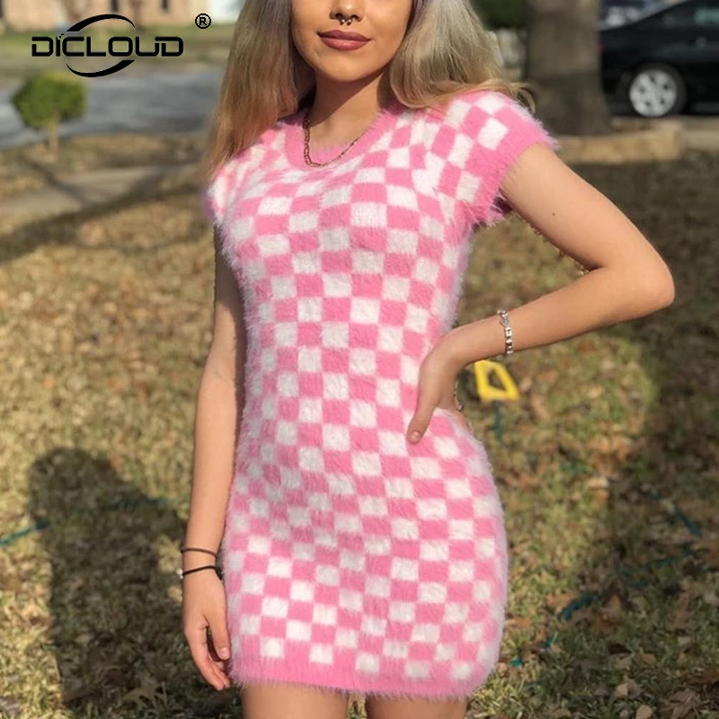 pretty plaid knit mini dress