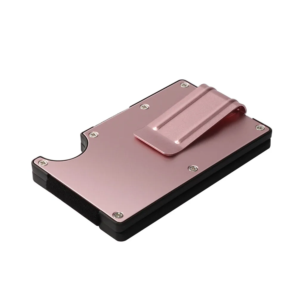 Металлический Мини зажим для денег, брендовый Модный черный держатель для кредитных карт, ID, с RFID, анти-главный кошелек, Мужской многофункциональный кошелек - Цвет: Розовый