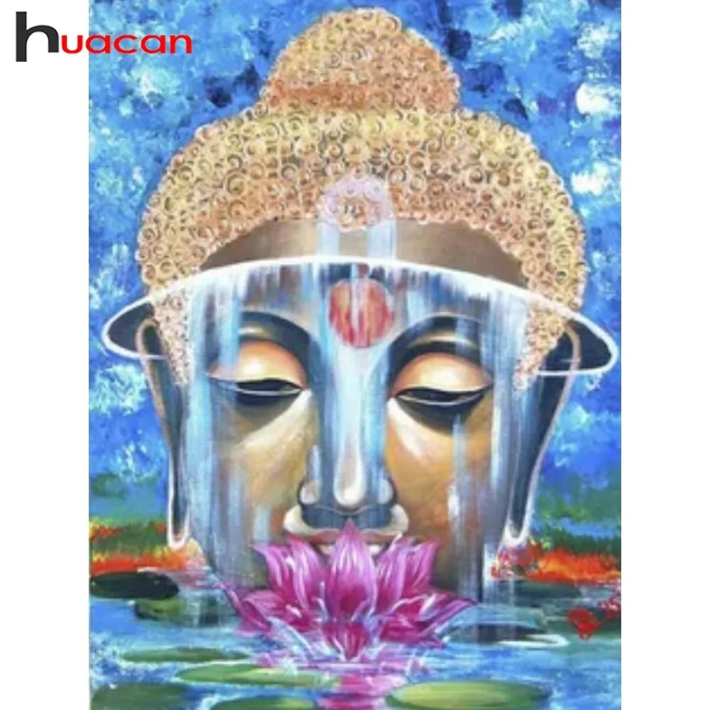 

Huacan Diamond Painting Religion Picture With Rhinestones Diamond Mosaic Lotus Buddha Full Square Diamond Embroidery Home Decor