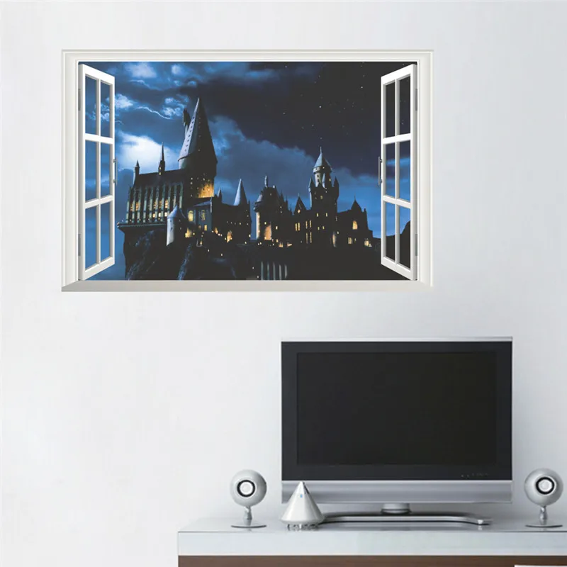 MEDIEVAL HOGWARTS CASTLE WALL STICKER 3D SMASHED POSTER DECOR DECAL MURAL YJ0