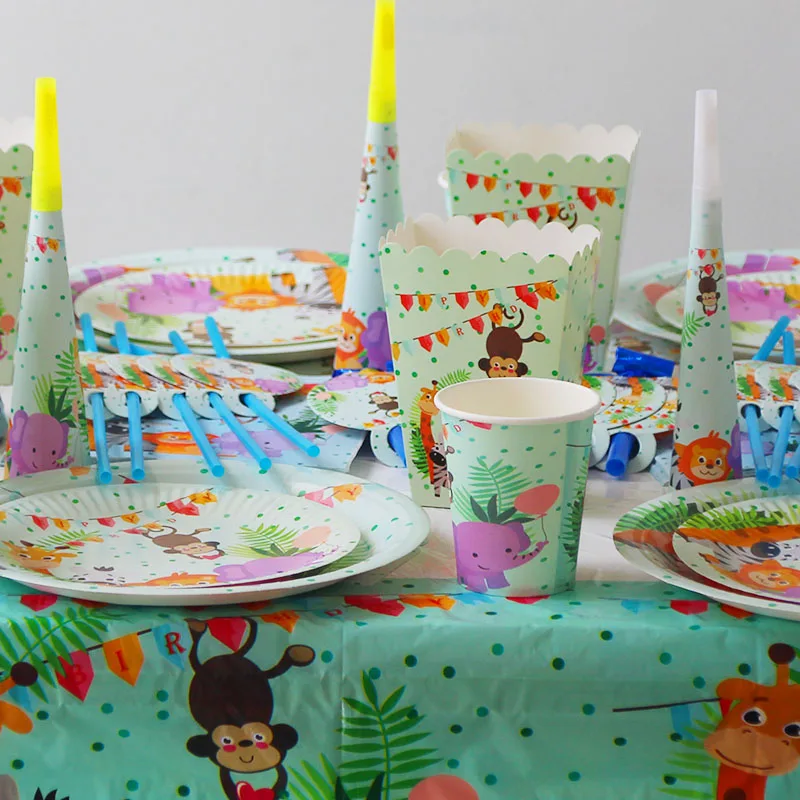 WEIGAO лес джунгли Дети День рождения одноразовая посуда набор джунгли день рождения тема бумажная тарелка салфетки под чашки для вечеринки в стиле сафари Декор