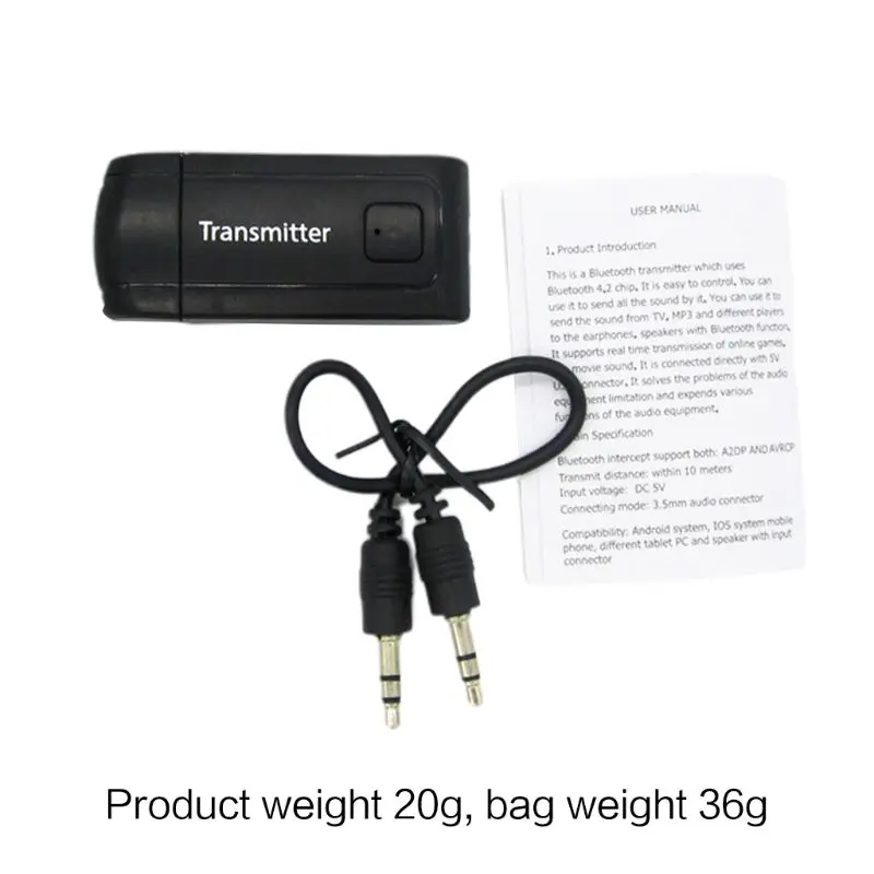 

Wireless Bluetooth 4.2 Transmitter 3.5MM Stereo AUX Music Adapter USB Dongle Receiver For TV PC Computer Phone Headphone Accesso