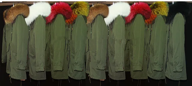 Best price at $178 Cheap plus size 2016 long army green winter jacket women outwear thick parkas raccoon natural real fur collar coat hooded pelliccia