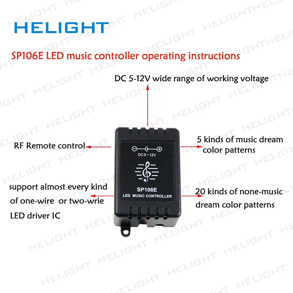 SP106E RF 9keys LED Music Controller DC5V-12V WS2811/WS2812 /6812/1903/Magic LED tape digital colorful music SPI controller