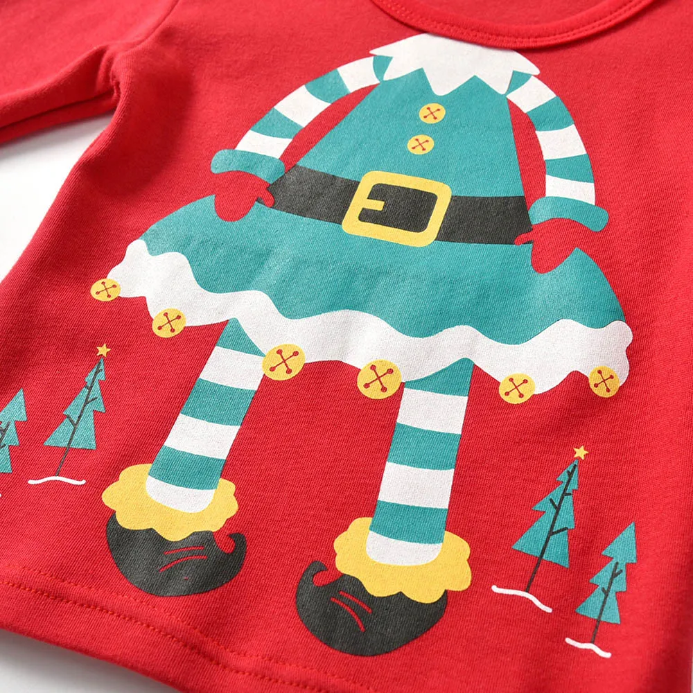 Рождественская одежда комплект одежды для маленьких девочек и мальчиков, топы штаны в полоску с длинными рукавами и рисунком из мультфильма комплекты детской одежды из 2 предметов