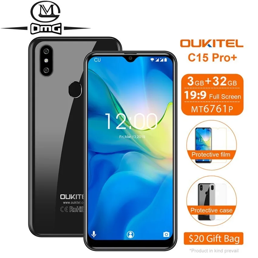 OUKITEL C15 Pro+ 6.088'' cellphone Water Drop Screen mobile cell phone 4G Smartphone Android 9.0 3GB+32GB 2.4G/5G WiFi Phones