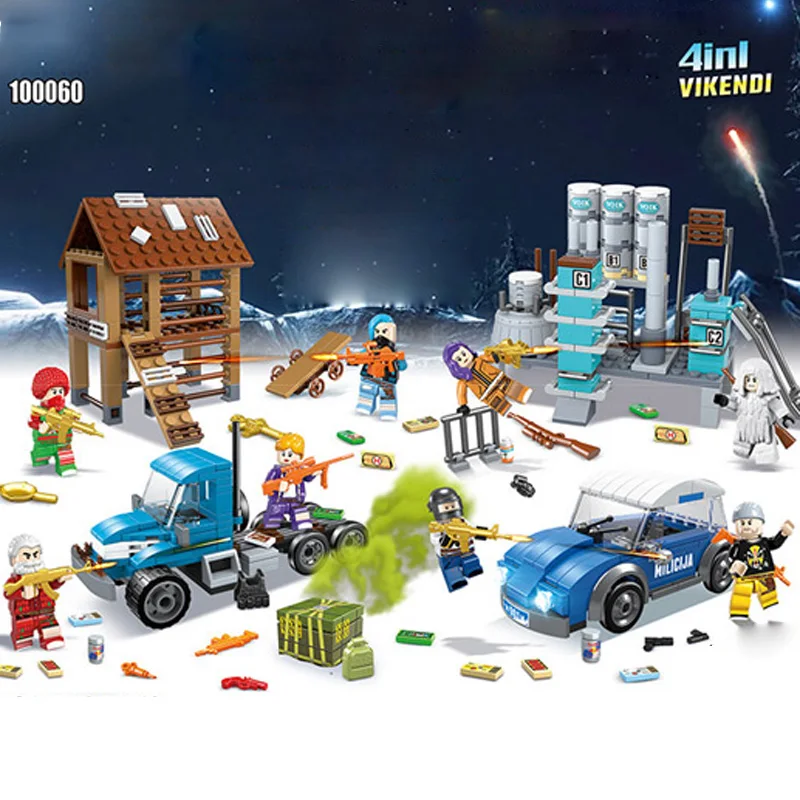 

Military Game PUBG Battle scenes batisbricks building block Snowfield battlefield bricks army Ghillie suit figure weapon toys