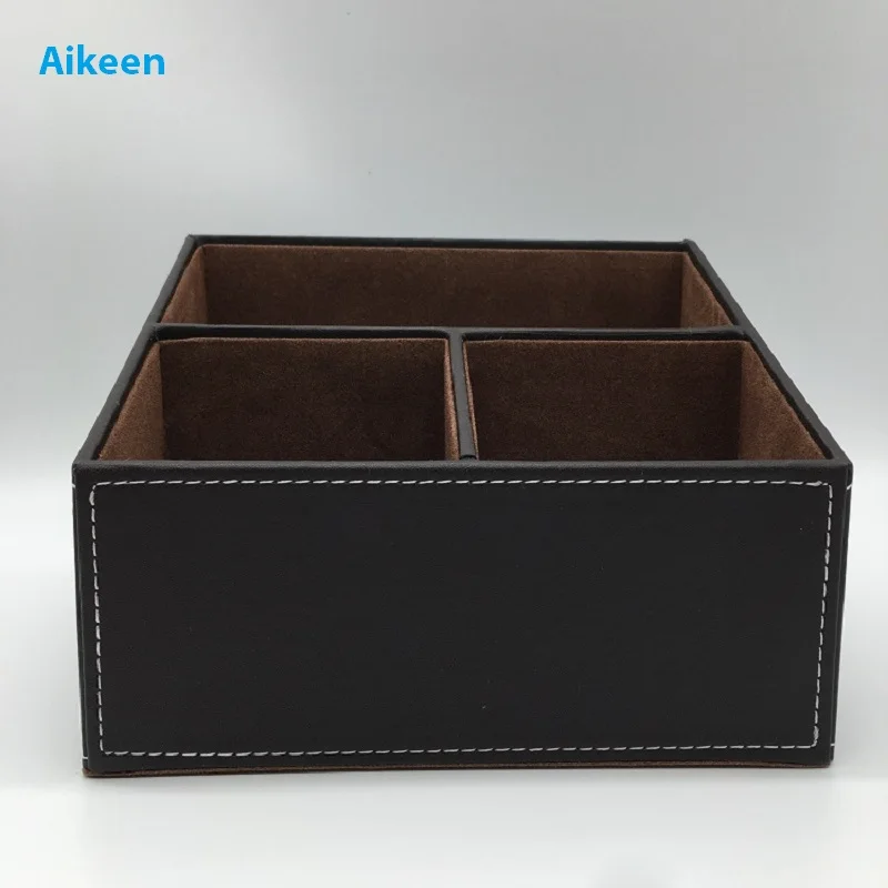 Black & Borwn classic leather wood desk organizer, office desk accessory storage case pen pencil holder phone stand
