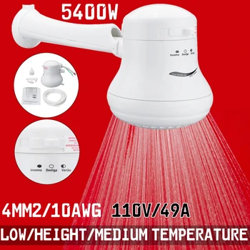 

3800W~5400W 110V/220-240V 0.8" Electric Shower Head 49A/25A Instant Water Heater 5.7ft + Hose Bracket