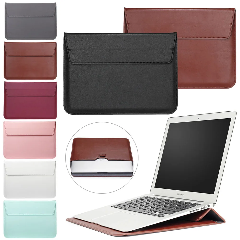 

Universal Laptop Sleeve Bag Case For Macbook Air Pro 11" 13" 15" inch PU Leather Notebook Folio Case Cover Pouch Stand Holder