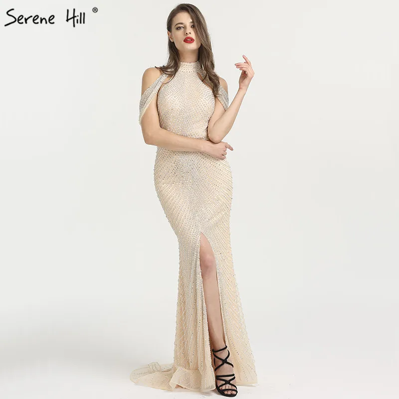 

2019 Fashion New Mermaid Evening Dresses Luxury Beading Sequined Sleeveless Formal Evening Gowns Real Photo LA6557