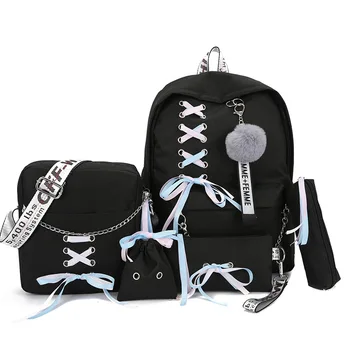 

5pcs/set School Students Backpack Schoolbag For Kids Teenage Girls Rucksack Travel Women Backpack Book Backbag Moclila WBS745