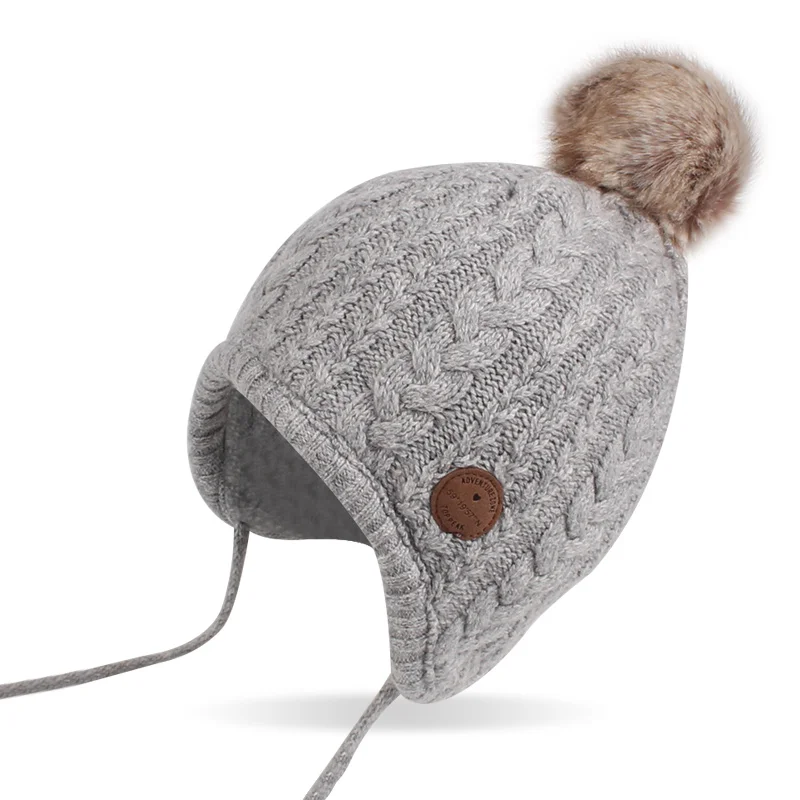 Twist Newborn Baby Hat Velvet Ear Protection Toddler Hat Cotton Warm Winter Beanie For Baby Girls Lace Up Infant Hat With Ball  (6)