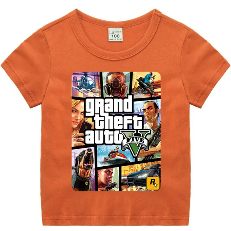 Детские футболки Grand Theft Auto V Five для мальчиков и девочек с коротким рукавом Мягкие Dracarys Спортивная футболка топы детская брендовая одежда