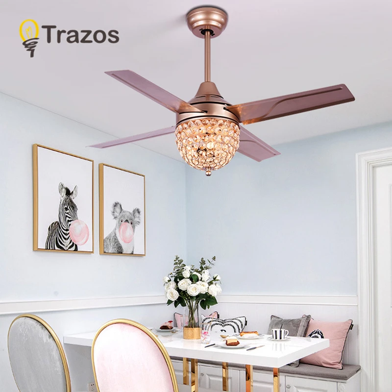 

TRAZOS Crystal Village ceiling fans 220v minimalist dining room living room ceiling fan with for Living Room Dinning