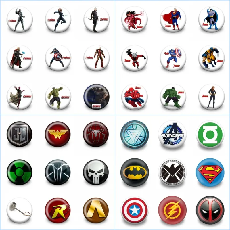 

9pcs Marvel Avenger Cartoon Figure Buttons Pin Badges 30mm Round Brooch Clothes/Bags Accessory Kid Gift Party Favor Jewelry