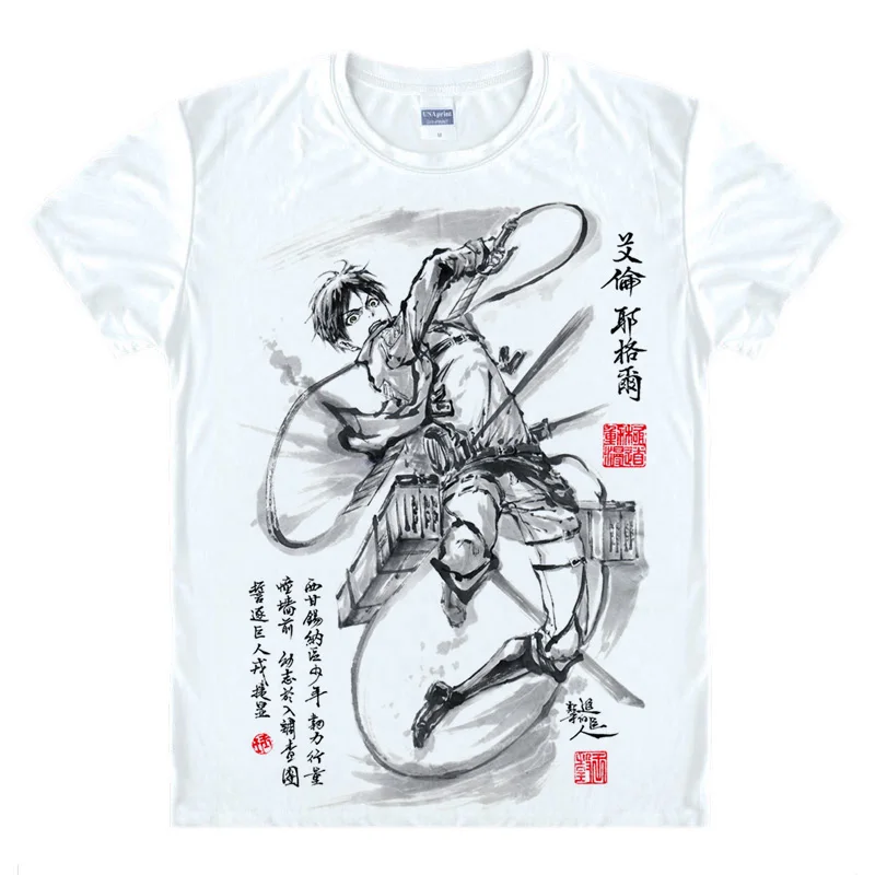 Футболка с рисунком из аниме Eren Jaeger, футболка с рисунком Кена канеки, Токийский Гуль, традиционная китайская живопись с чернилами, современная живопись