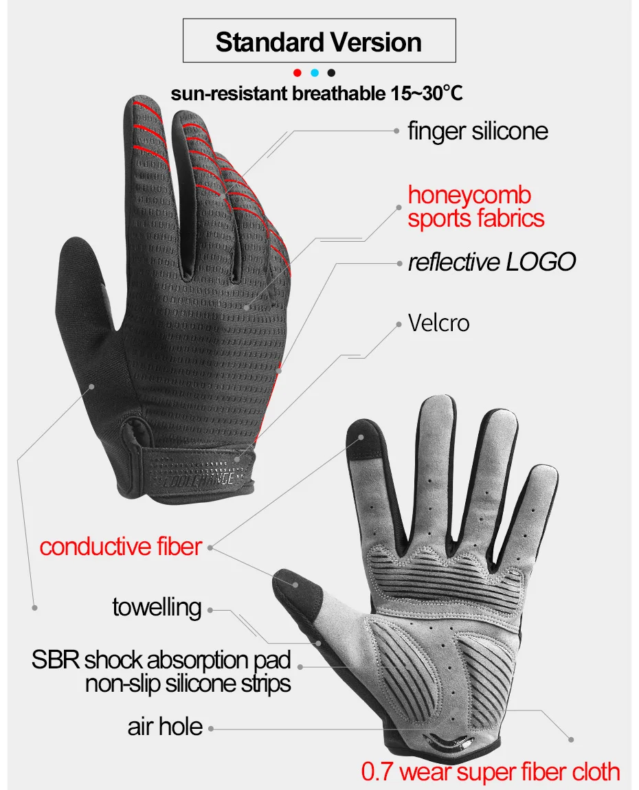 Coolchange, велосипедные перчатки полный палец Спорт противоударный MTB велосипед Сенсорный экран перчатки мужские и женские велосипедные губки