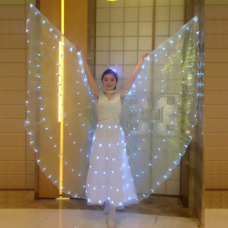 Ruoru для взрослых девочек, светодиодные крылья для танца живота, карнавальный костюм со светодиодными крыльями, белые светодиодные крылья Isis, светодиодное платье, головная Цветочная одежда для танца живота