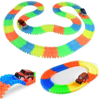 

Drop Shipping Miraculous Glowing Race Track Bend Flex Glow in the Dark Assembly Car Toy 56/165/220 pcs Glow Racing Track Set