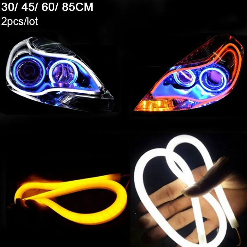 

2pcs/lot 12V Car Turn Signal Lights Headlight 30Cm 45Cm 60CM 85CM Red White Blue Flexible DRL Daytime Running Lights Bar Lamp