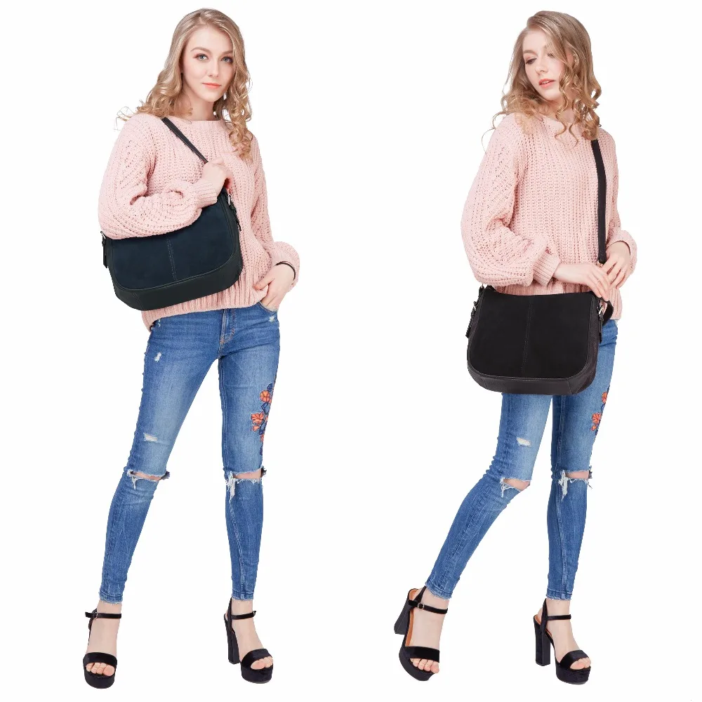 2018 جديد إمرأة سبليت جلد الغزال الحقيقي حقيبة كتف الإناث عارضة حقيبة يد كروس عارضة سيدة رسول الأفاق أعلى-حقائب بيد