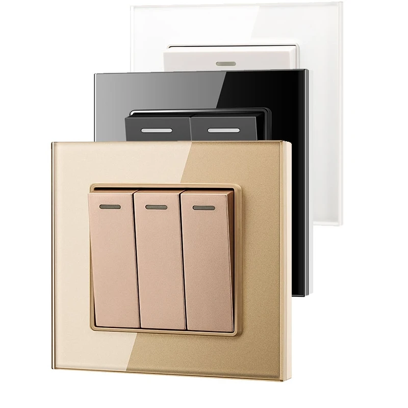 

1/2/3 Gang 1 2 Way Wall Switch Tempered Glass Panel Light Switch Push Button Switch On/Off Wall Switch Interruptor 16A 220-250V