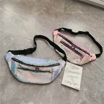 

fashion sequins fanny pack 2019 new waist bag women chest bag sequins waist bags leather fanny pack fashion women belt bag A1