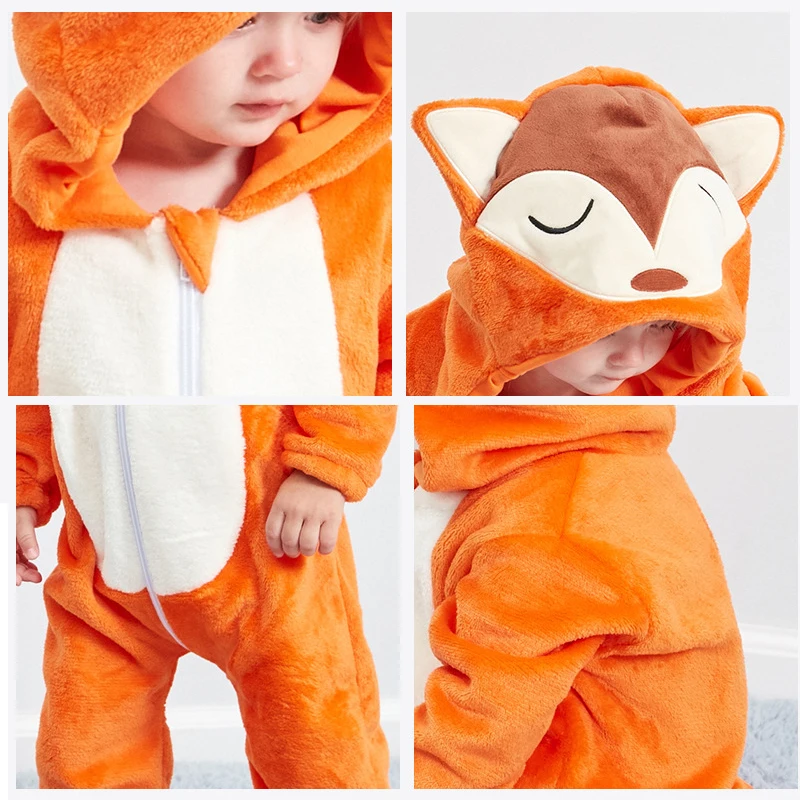 Ropa de bebé niños niñas mamelucos animales recién nacidos dibujos animados Fox Jumpsuit trajes de franela con capucha Niño bebe Stitch trajes de bebé Ropa de bebé niños niñas mamelucos animales recién nacidos dibujos animados Fox Jumpsuit trajes de franela con capucha Niño bebe Stitch trajes de bebé
