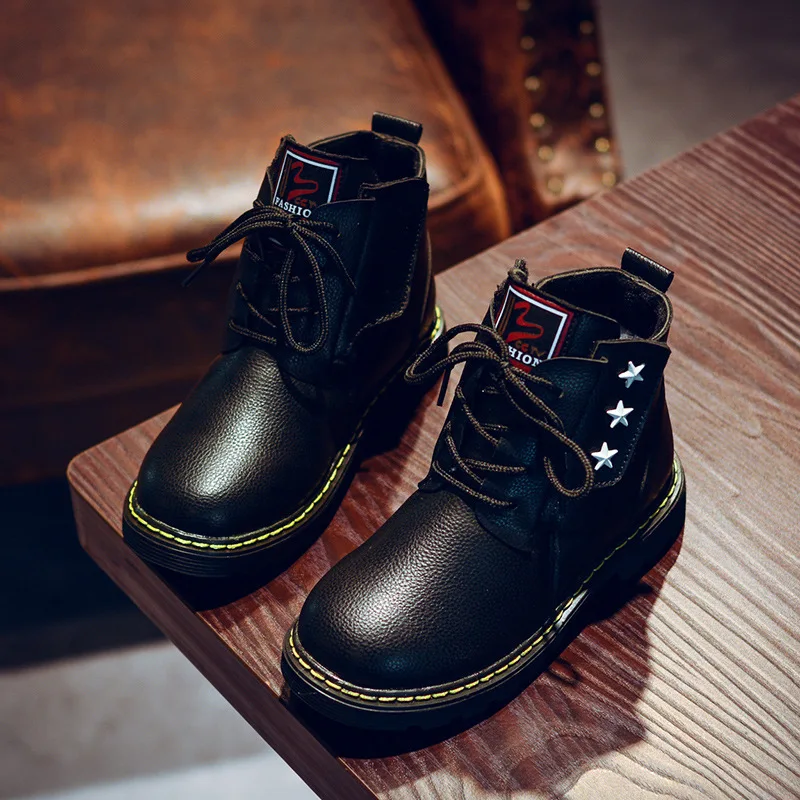 

Winter Autumn Children's Martin Boots Kid's Snow Leather Shoes Plus Cashmere Adult Children'shigh-cut Warm Boots