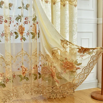 

Luxury Curtains Living Room High Quality Fashion Flower Embroidered Curtain Floor Window Embroidery Finished Velvet Curtains