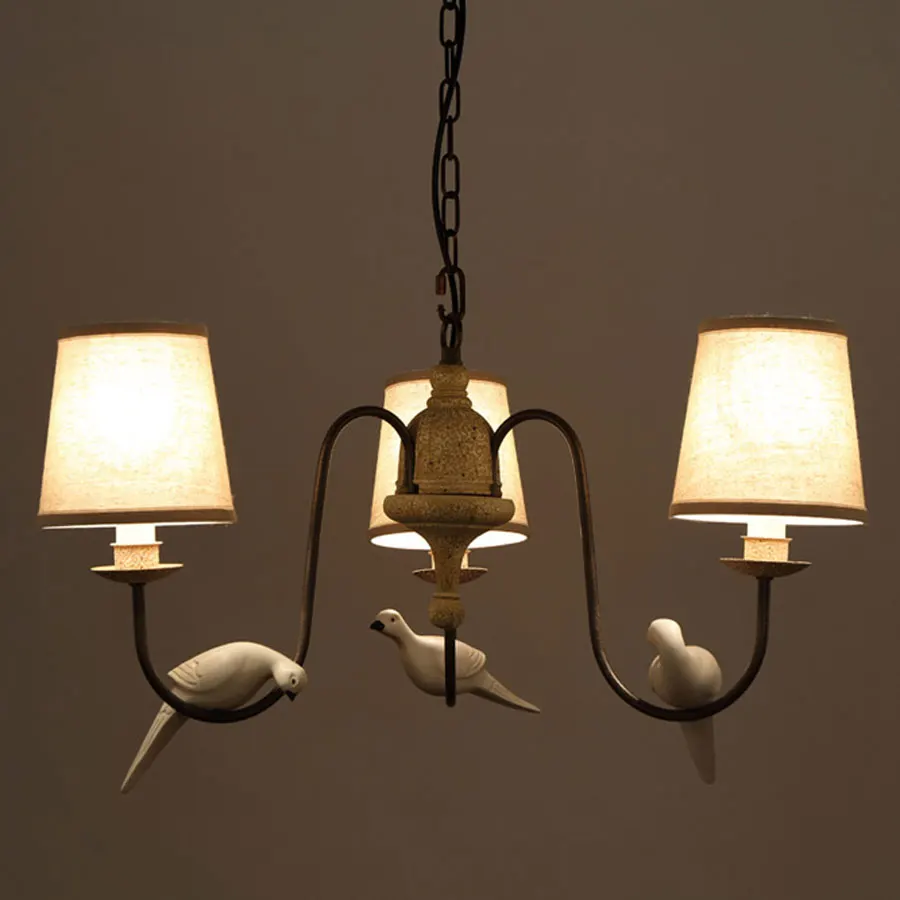 3-Arm-Light-Retro-Beautiful-Chandelier-Stair-Living-Room-Lamp-Resin-Birds-Iron-White-Fabric-Lampshade (2)