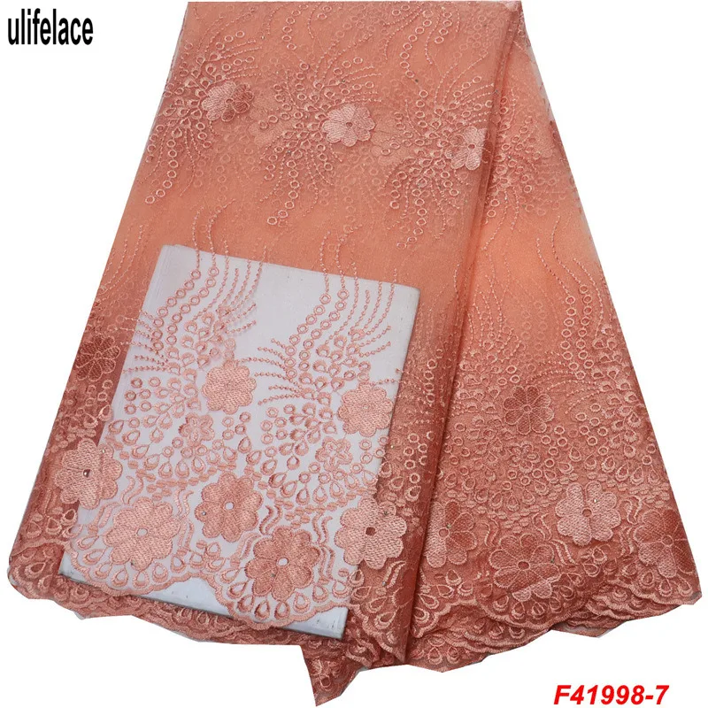 

Best Selling African Lace Fabric With Tulle Mesh Nigerian Fabric High Quality Lace Peach French wedding Lace Fabric F4-1998